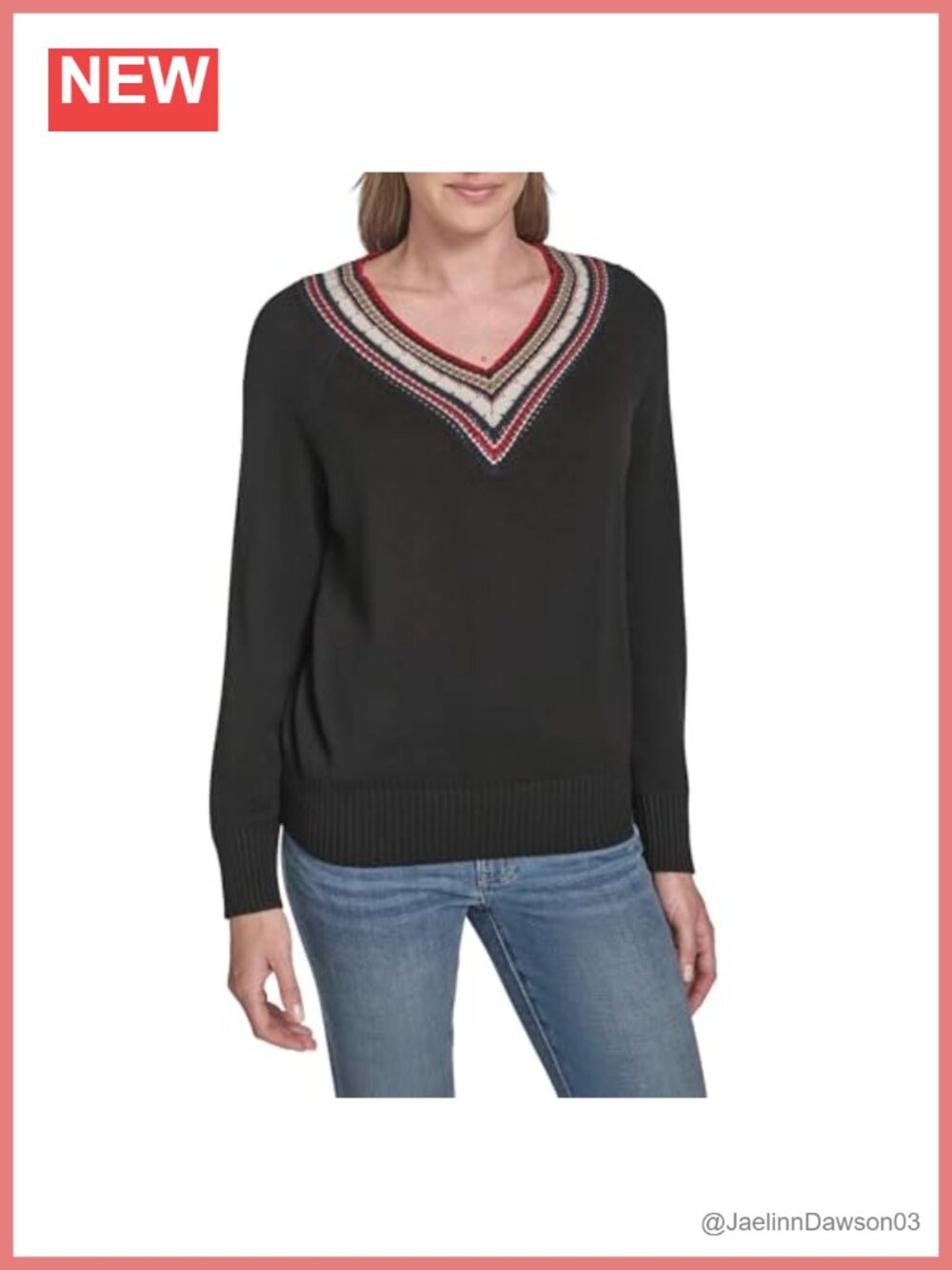 Tommy Hilfiger Women's Solid V-Neck Pullover Tipped Sweater